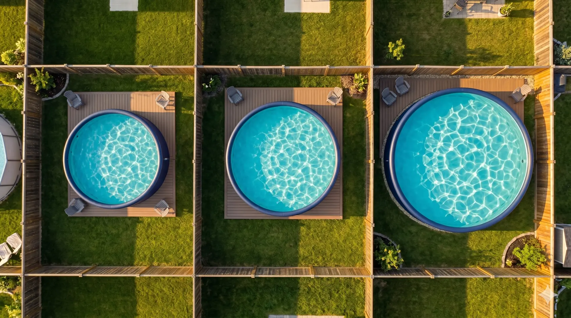 Size comparison of GIGI FRANCE round pools from around 13 ft to nearly 20 ft in diameter